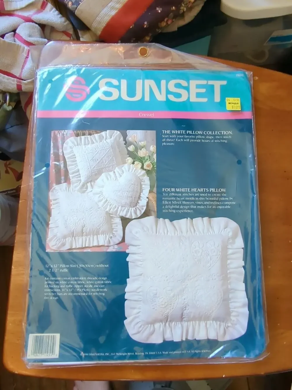 Sunset Crewel Embroidery Kit White Pillow Collection 11055 12